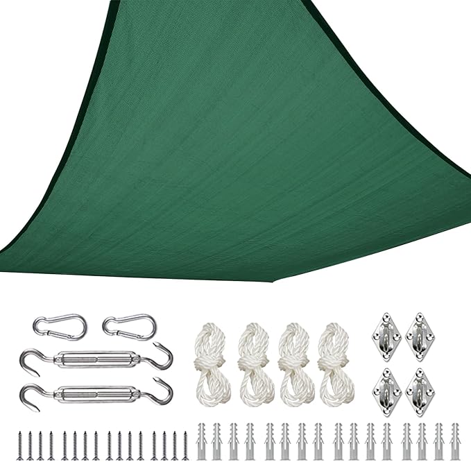 Quictent 185GSM Heavy Duty Square Sun Shade Sail Green Canopy 98% UV Block Outdoor Sunshades for Patio Garden with Hardware Kit (20 x 20 ft, Square)