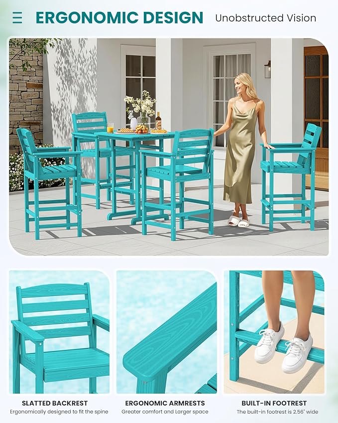 SERWALL 5 Pieces Adirondack Bar Chairs Set, Aruba