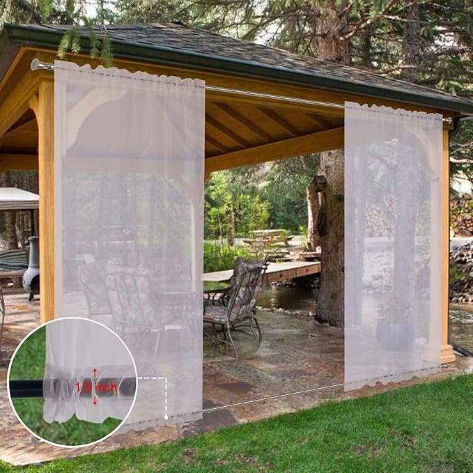 SpaceDresser Waterproof Outdoor Sheer Curtains for Patio - 2 Panels Rod Pocket Indoor Voile Sheer Curtain for Living Room,52W x 96L inch, Silver Grey