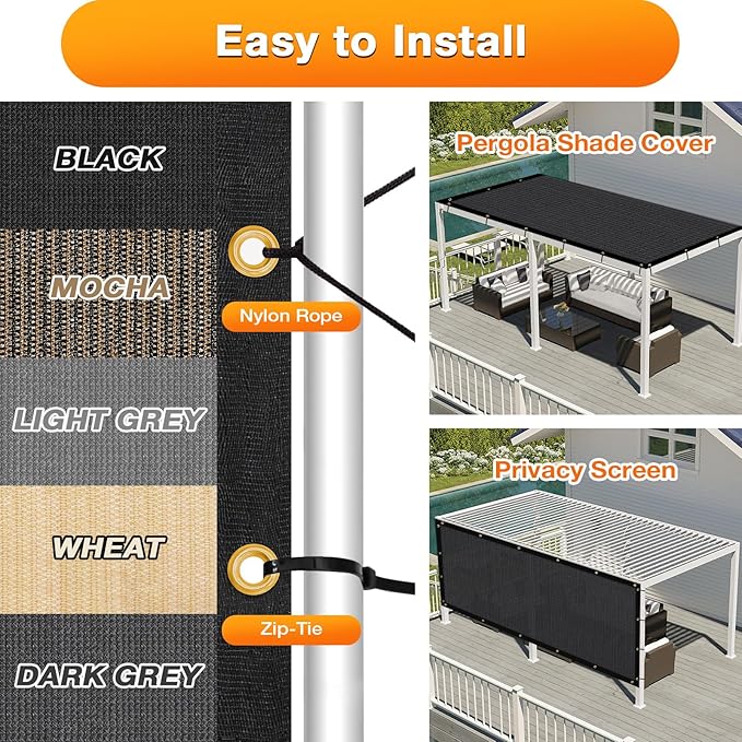 Artpuch Outdoor Pergola Shade Cover 18x22 FT Sun Shade Cloth with Grommets Black 90% UV Protection Canopy Patio Privacy Screen (Customized Available)