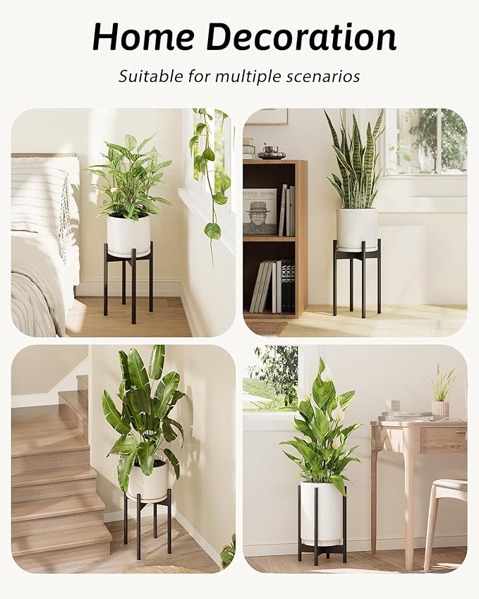 Adjustable Plant Stand Indoor, Bamboo Plant Stand Fits 8 9 10 11 12 Inches, Small Corner Planter Holder for Indoor Plants, Single Floor Plant Stands for Living Room Balcony, Black Tall