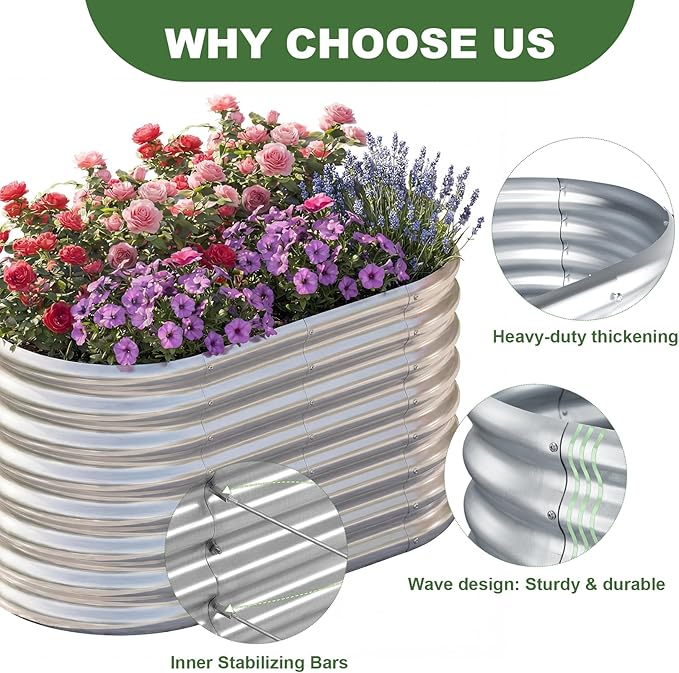 AHEONLAR 3 Pack 4×2×1.5ft Galvanized Raised Garden Beds Outdoor, Sturdy Planter Boxes for Vegetables, Fruits, Flowers and Plants, Easy Assembly, Silver