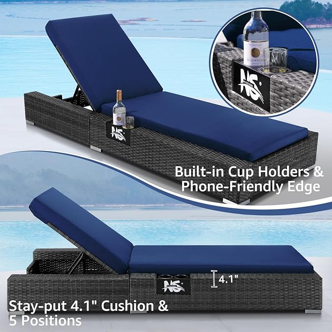 NICESOUL 13 Pcs Outdoor Furniture with Fire Pit, 29.3'' High Back Large Patio Couch Set with Fire Pit Table & Chaise Lounge, Extra Wide Deep Seat Sectional Sofa and Lounger for Deck, Grey & Navy Blue