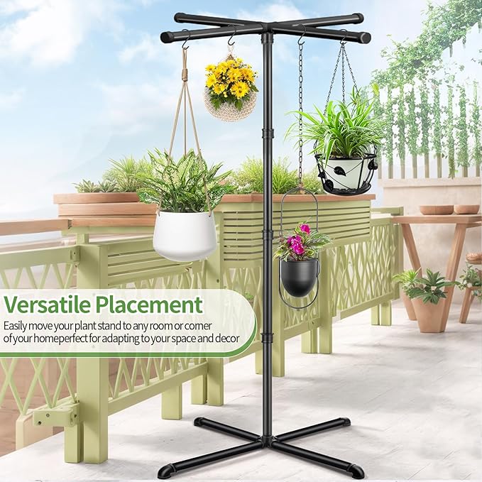 Plant Hanger Indoor, 59" Tall Hanging Plant Stand Heavy Duty Metal Indoor Plant Hanger Stand Hanging Plant Holder with 8 Hooks Hanging Planters for Indoor Plants Bedroom Living Room Balcony