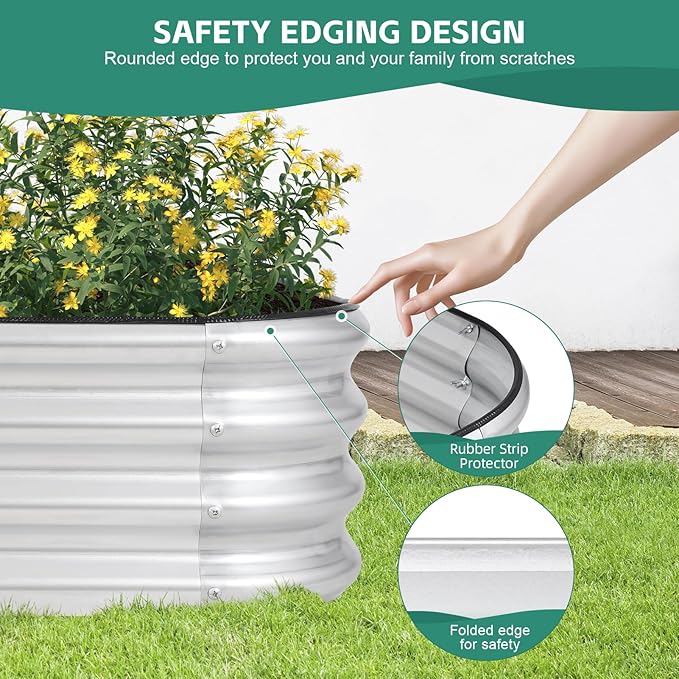 3 in 1 Galvanized Raised Garden Bed - 4x2x1ft (2Packs) Modular Planter Box Outdoor | Metal Raised Bed Kit with Bracing Rods for Gardening Vegetables Flowers Fruits Herbs (Silver)