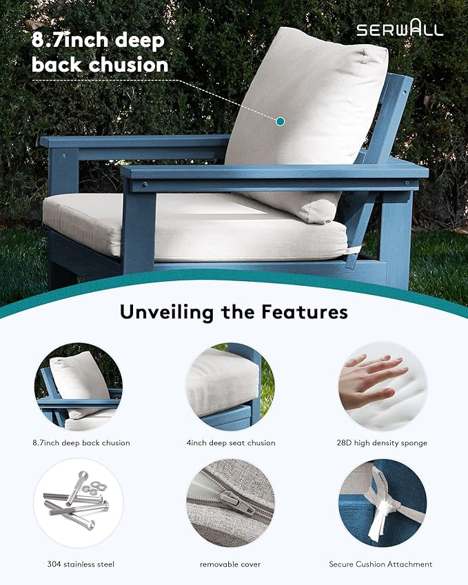 SERWALL HDPE Patio Conversation Set, 6-piece Sectional Outdoor Furniture Set, All Weather Outdoor Couch Set Patio Furniture Set for Deck, Lawn, Blue Frame with Beige Cushion