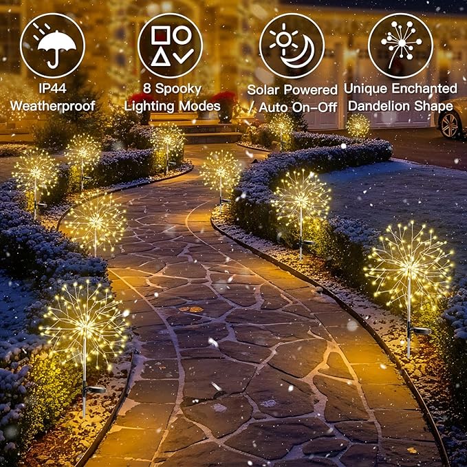 suddus Solar Garden Lights Outdoor Waterproof Decorative, Upgrade 2Pack 150LED Firework Lights, Solar Fairy Lights for Yard, Garden, Party, Patio, Pathway, Flowerbed - Warm White