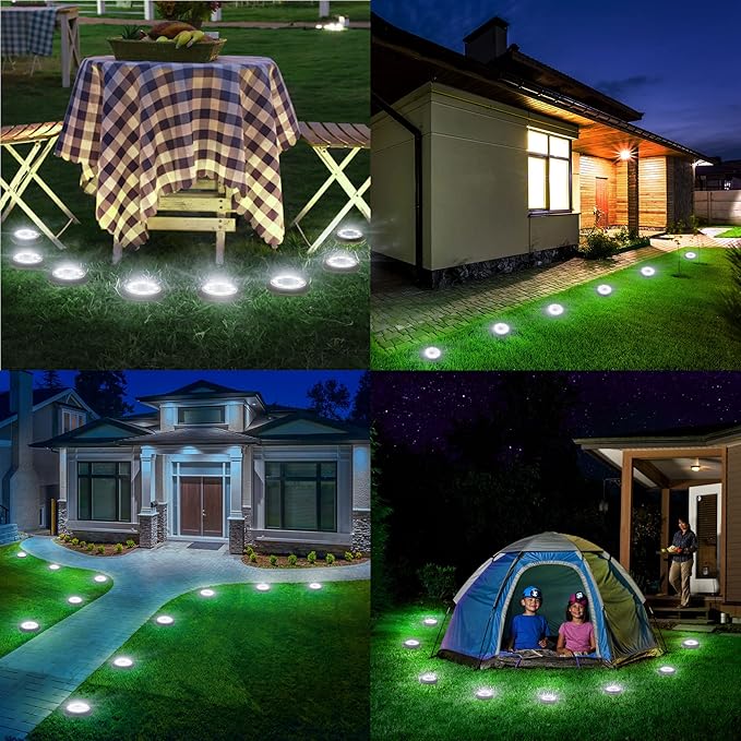 Flacchi Solar Lights Outdoor - Solar Powered Ground Lights Outdoor Solar Disk Light Waterproof Landscape Light for Patio Yard Pathway Walkway Driveway (Cool White, 8 Pack)