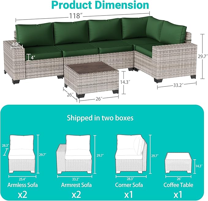 13-Piece Outdoor Patio Furniture Set with 55,000 BTU Fire Pit Table, PE Wicker Rattan Sectional Sofa Patio Conversation Set with Coffee Table, Green