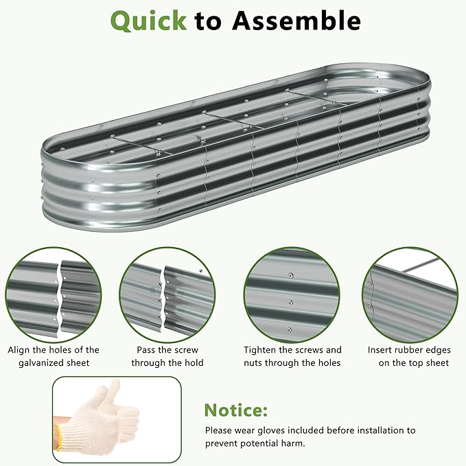 8x2x1ft(2 Pack) Galvanized Oval Raised Garden Bed,Outdoor Planter Box Metal Patio Kit Planting Bed for Vegetables Flowers Herb,Silver