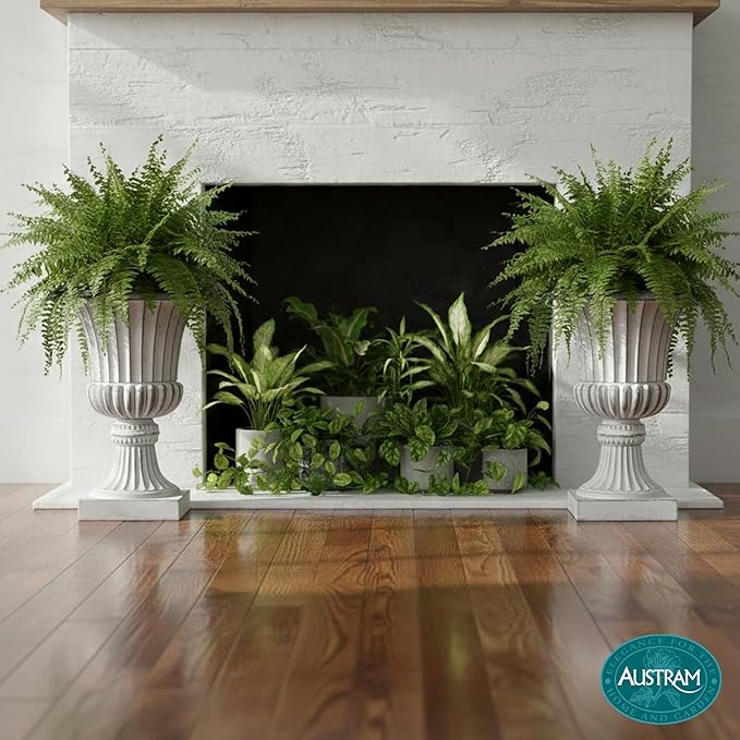 Urn Planters 22", Set of 2, Tall Stone-Resin Pedestal Planters for Outdoor Plants, Large Front Porch Decor, Patio Garden Pots, Outdoor Urns for Entryway, Porch & Deck, White Plant Pot