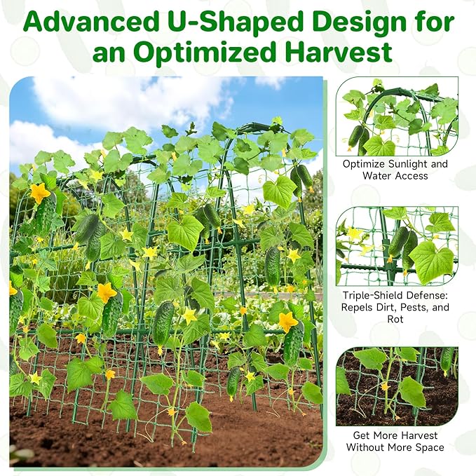Cucumber Trellis for Raised Bed, U-Shape Garden Trellis for Climbing Plants Outdoor, Metal Arch Trellis for Vegetables, Plant Support for Tomato, Pea, Zucchini(63" L×30" W×47.2" H-Large)