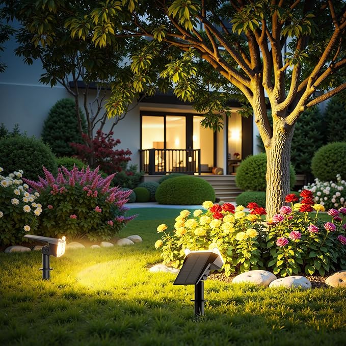 WdtPro Solar Lights Outdoor Waterproof, Solar Spot Lights Outdoor with Optical Lens, Auto ON/Off, 30H+ Runtime, Landscape Spotlights for Flag Yard Path Garden Tree, Warm White 6 Pack