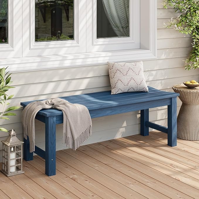 Stoog Backless Outdoor Bench, 2-Person Patio Benches for Outdoors, Weatherproof Garden Bench, Never Rot or Fade, for Enterway, Backyard, Porch and Park, Blue