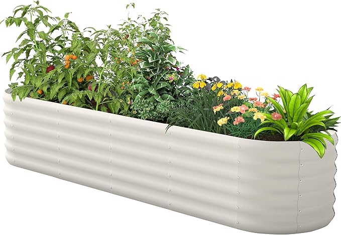 Galvanized Raised Garden Bed, Outdoor Planter Bed, Metal Planter Box for Gardening and Planting,8x2x1.5ft, Milk White
