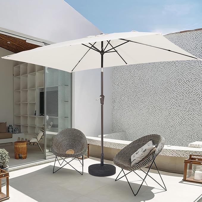 JEAREY 6.5x10 ft Rectangular Patio Umbrellas Rectangle Outdoor Umbrella with Push Button Tilt and Crank, Market Table Umbrella 6 Sturdy Ribs UV Protection for Poolside Garden Backyard Deck, Cream White
