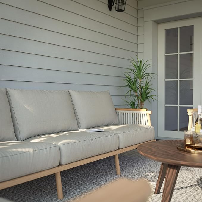 Acanva Modern All-Weather Aluminum Outdoor Patio Sofa with Thick Cushions, Olefin Fabric Sunroom Backyard Furniture, 3 Piece Set (Couch & 2 Chairs)