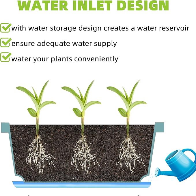 Window Box Planter, 7 Pack Plastic Vegetable Flower Planters Boxes 17 Inches Rectangular Flower Pots with Saucers for Indoor Outdoor Garden, Patio, Home Decor