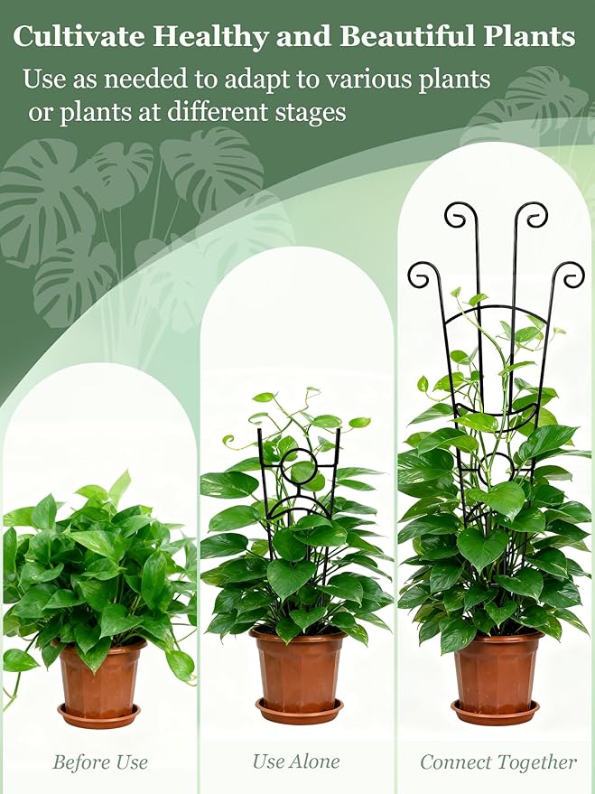 33 Inch Tall Expandable Metal Trellis for Potted Plants, Rustproof Expandable Indoor Outdoor Plant Support Trellis for Climbing Plants, Monstera, Ivy, Hoya with Sturdy Weighted Base (Black)