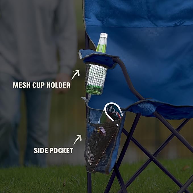 Coleman Portable Camping Chair with 4-Can Cooler, Cushioned Seat & Back with Side Pockets & Cup Holder, Carry Bag Included, Great for Camping, Tailgating, Firepits, Patio, & More