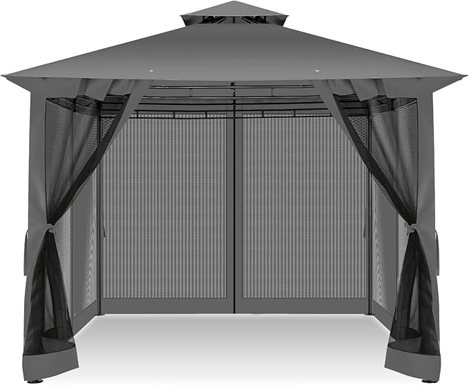 COBIZI Gazebo 10x10 Heavy Duty Gazebos with Improved Nettings Outdoor Gazebo Double Roof Patio Gazebos with Metal Steel Frame Outdoor Canopy for Patio, Deck, Backyard (Black)