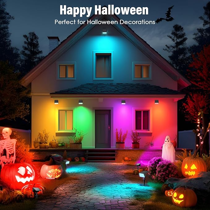 Solar Spot Lights Outdoor with 7 Lighting Modes RGB, 2 Pack Solar Color Changing Lights IP68 with 29 LED & Auto On/Off, Multicolor Outdoor Lights for Outside, Garden, Yard(Multicolor)