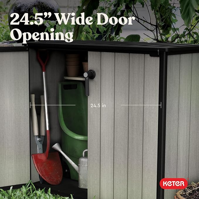 Keter Patio Store 4.6 x 4.0 ft. Resin Outdoor Storage Shed with Paintable and Drillable Walls for Customization-Perfect for Yard Tools and Pool Toys, Grey