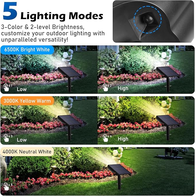 TOBUSA Solar Spot Lights Outdoor 5 Modes, 44LEDs Bright Landscape Spotlights Solar Powered 3 Colors Changing, IP67 Waterproof Auto On-Off Dusk Dawn Solar Outdoor Lighting for Yard Garden Outside Tree