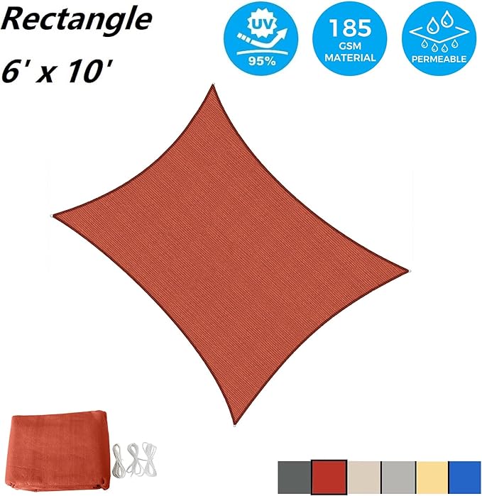 AsterOutdoor Sun Shade Sail Rectangle 6' x 10' UV Block Canopy for Patio Backyard Lawn Garden Outdoor Activities, Terra