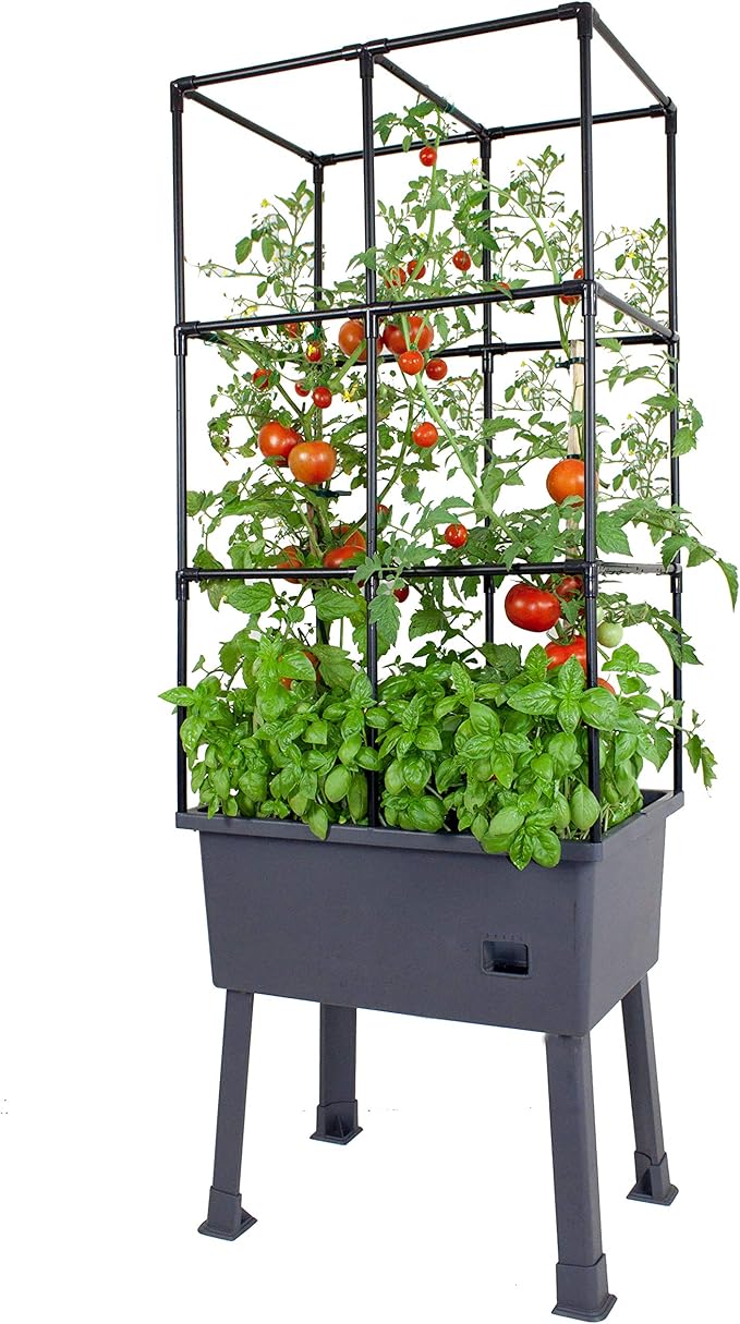 Frame It All Hydroponic Tower with Trellis Frame and Greenhouse Cover, Vertical Garden Planter for Vegetables and Flowers, Self-Watering Garden Tower with 4.35-Gallon Water Storage, 15.75 x 23.5 x 57
