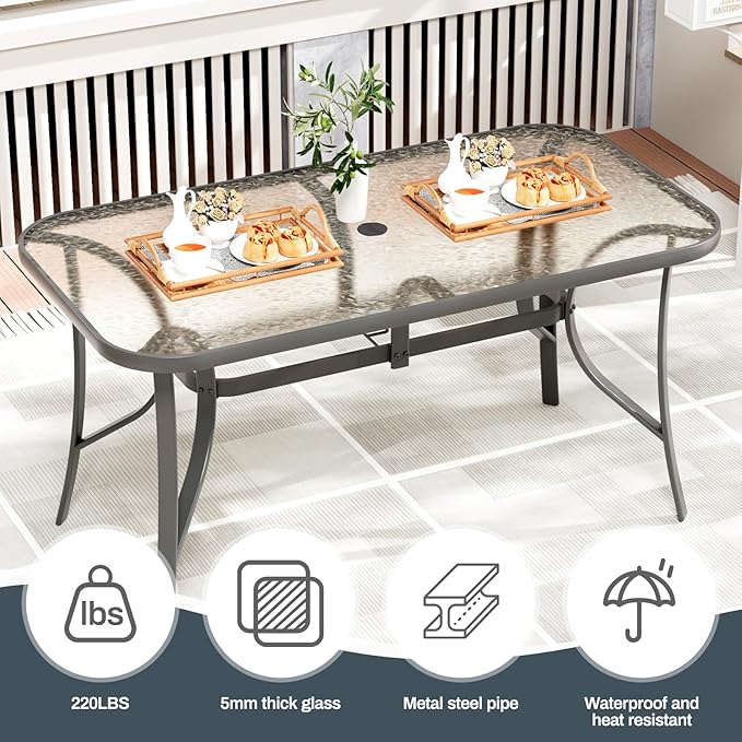 TLSUNNY 7 Pieces Patio Dining Set, Outdoor Table and Chairs W/1.69″ Umbrella Hole, 30"X 55" Table and Stackable Textilene Chair, All Weather Patio Furniture Set (Umbrella not Included) (Navy Blue)