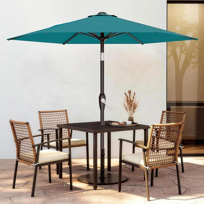 AreShark 7.5FT Patio Umbrella Table Market Umbrella with 6 Sturdy Ribs, Button Tilt/Crank, Heavy-Duty Outdoor Umbrellas for Pool, Deck, Garden and Backyard, Cerulean