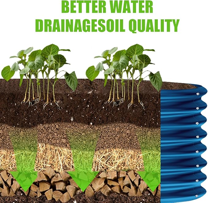 Land Guard 8×2×2ft Galvanized Raised Garden Bed Kit, Raised Garden Boxes Outdoor, Oval Metal Raised Garden Beds for Vegetables, Blue