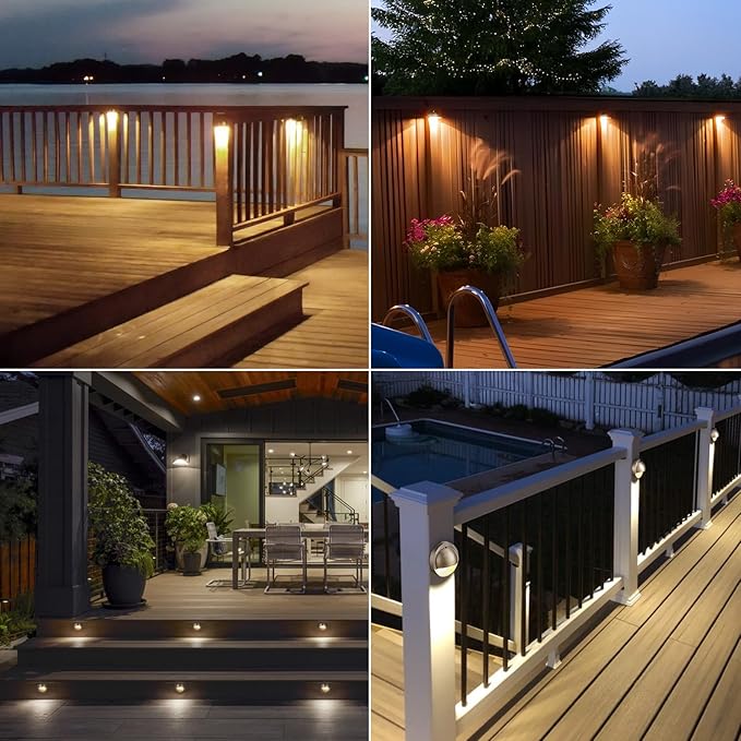 LEONLITE 12-Pack Update 5CCT LED Low Voltage Deck Lights, 180LM 3.74inch Landscape Step Railing Fence Light, 12-24V AC/DC, CRI90, Die-cast Aluminum Housing & Frosted Glass Lens, UL Cord, Bronze