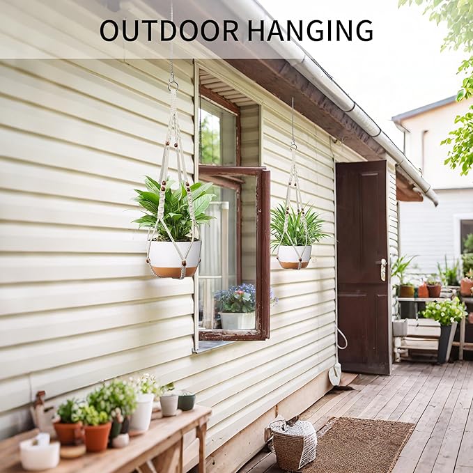Macrame Plant Hanger - Fits 6 to 15 inches Pots for Indoor Outdoor, 43 Inch, Set of 2, Ivory (POTS NOT Included)