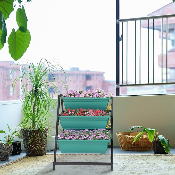 Vertical Garden Planter, Raised Garden Beds Outdoor with Drainage System for Vegetables, Flowers, Herbs, Sturdy Planters for Outdoor Plants (Green, 39.6 X 25.6 X 30.7 Inch)
