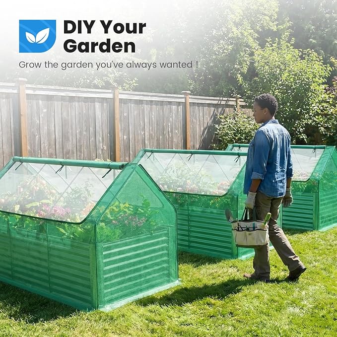 Quictent Raised Garden Bed Galvanized Raised Beds for Gardening Vegetables with Cover 8x4x2 ft Metal Planter Box Outdoor Use, Green