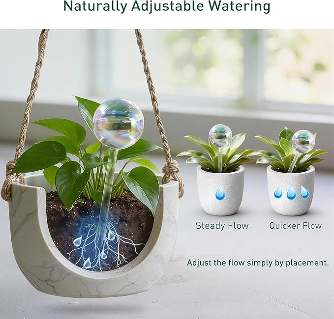 Large Extra-Thick Clear Glass Plant Watering Globes, Rainbow Gradient Self Watering Devices for Indoor & Outdoor Plants, AutomaticWaterer Spikes, Perfect for Daily or Vacation Use, 6-Pack