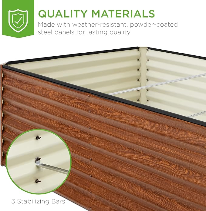 Best Choice Products 8x4x2ft Outdoor Metal Raised Garden Bed, Deep Root Planter Box for Vegetables, Herbs & Flowers, 478-Gallon Capacity, 100% Non Toxic Materials - Wood Grain