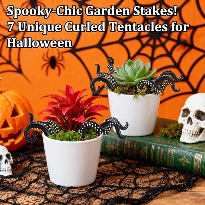 Garden Stakes Decorative - Octopus Plant Stakes Decorations for Pots, Funny Tentacles Plant Accessories, Suitable for Decorating Balconies, Gardens, and Flower Pots (7PCS)