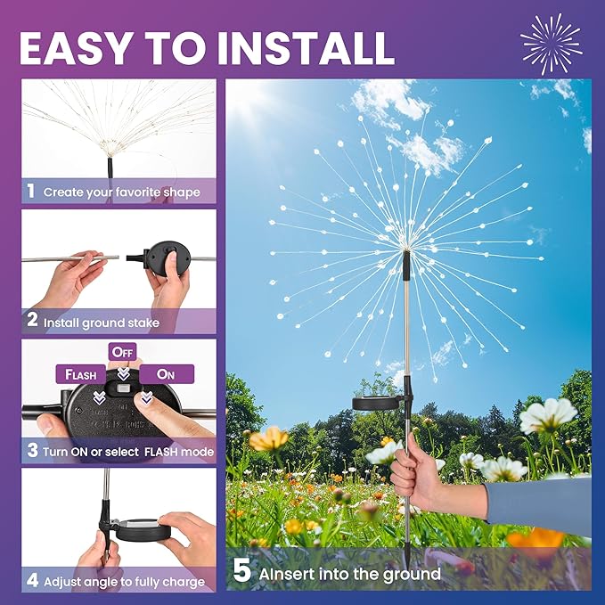 Garden Decor Solar Lights Outdoor,120LED Waterproof Colorful Solar Fairy Garden Lights for Outdoor Decoration,Yard, Patio, Porch,Flower Pot,Pathway,Christmas (8Pack)