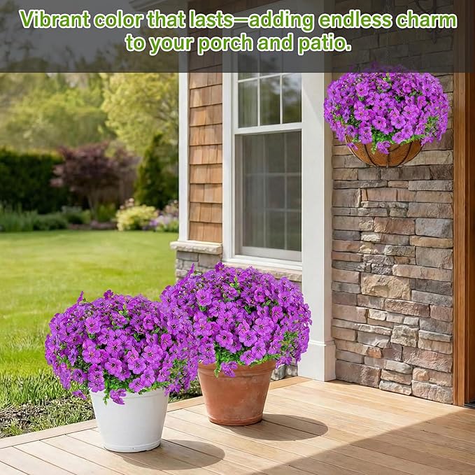 Artificial Flowers for Outdoor Indoor,Silk Flowers No Fade Fake Plastic Flowers Faux Plants for Outdoors Outside Front Porch Hanging Planter Window Box Garden Home Decoration,13 Pack(Purple)