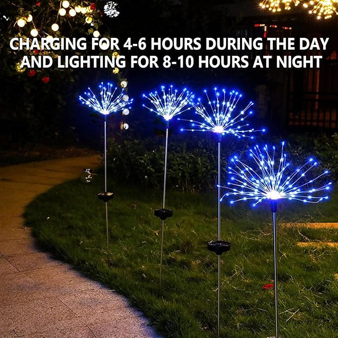 YOTOZU 4 PCS Solar Firework Light, Outdoor Solar Garden Decorative Lights 120 LED Powered 40 Copper Wires String DIY Landscape Light for Walkway Pathway Backyard Decoration Parties Perfect Gifts(blue)