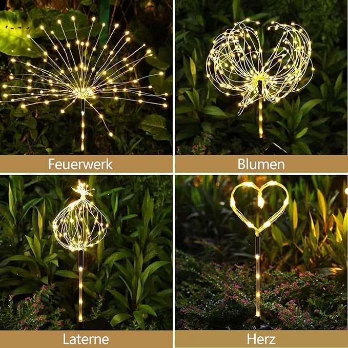 4 Pack Solar Firework Lights 200 LED Create Magical Nights, Waterproof Starburst Fairy Lights for Garden Yard Patio Christmas Romantic Wedding Party Decor(Warm White)