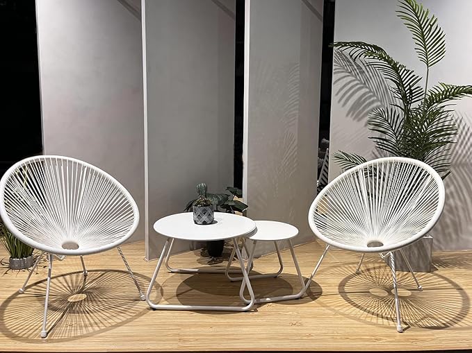 Patio Outdoor Coffee Table Set of 2, Weather Resistant Steel Round End Tables, Outdoor Nesting Table for Patio, Balcony, Bistro and Indoor, Black (White)