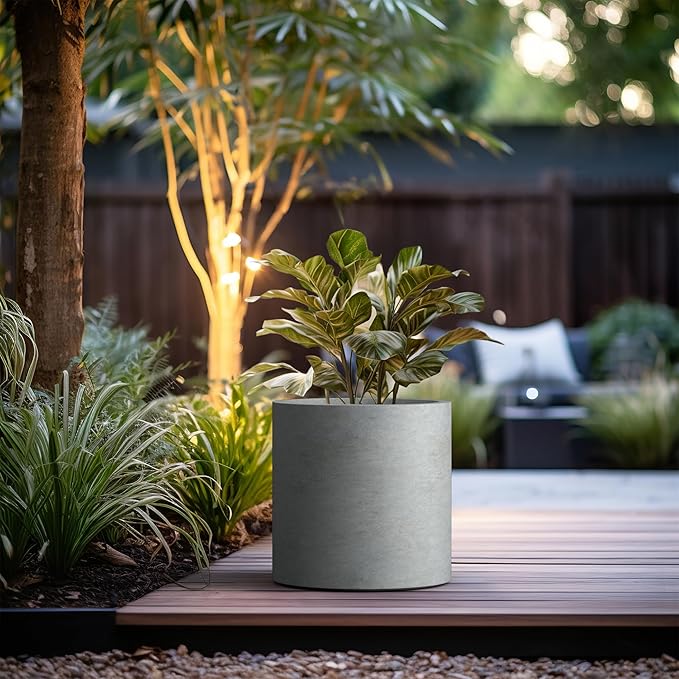 Kante 15.7" Dia Round Concrete Planter, Modern Style Large Cylindrical Plant Pot with Drainage Hole and Rubber Plug for Indoor Outdoor Patio, Natural Concrete