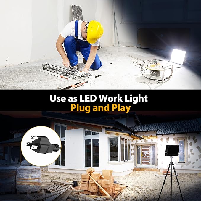 Onforu 120W Flood Lights Outdoor, 12000lm Bright LED Work Light with Plug, 6500K Daylight White LED Flood Lighting, IP66 Waterproof Security Yard Lights for Yard Garage Stadium 2 Pack