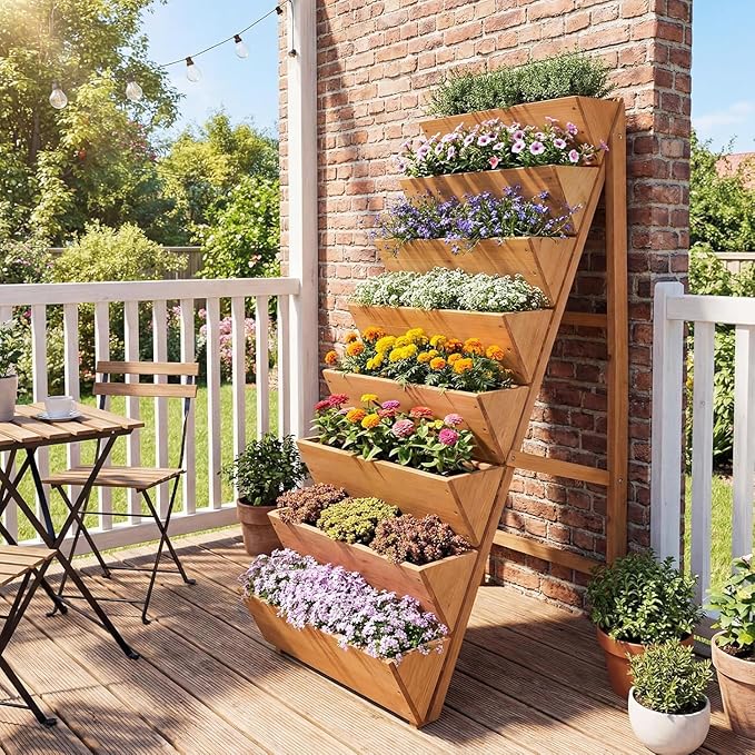 Giantex 8-Tier Wooden Vertical Raised Garden Bed Set of 2, Freestanding Plant Stand with Legs for Herbs Vegetables Fruits, Indoor Outdoor Tiered Wood Planter Box Flower Rack for Patio, Balcony & Yard
