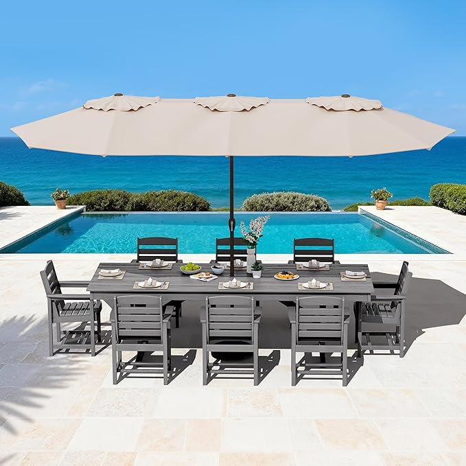 SERWALL Outdoor Dining Chairs Set of 4, All-Weather HDPE Patio Chair with 19.7" Widened Seat, for Backyard, Garden, Gray