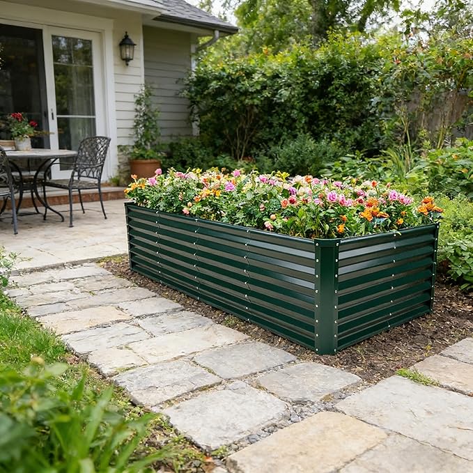 GARDMAX 8x4x2FT Galvanized Raised Garden Bed Kit, Metal Planter Boxes Outdoor with Easy Assembly, Large Garden Bed for Vegetables, Fruits, Flower, Herbs Rectangle Dark Green